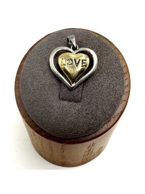 Two Tone Sterling Silver 925 Love Heart Pendant Size 0.75" Length